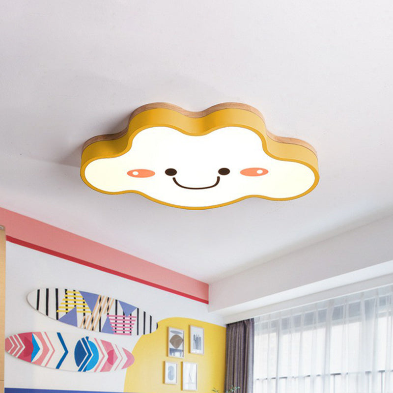 Smiling Cloud Bedroom Flush Ceiling Light Frosted Acrylic Kids LED Flush Mount Lighting Fixture Yellow Clearhalo 'Ceiling Lights' 'Close To Ceiling Lights' 'Close to ceiling' 'Flush mount' Lighting' 2186980