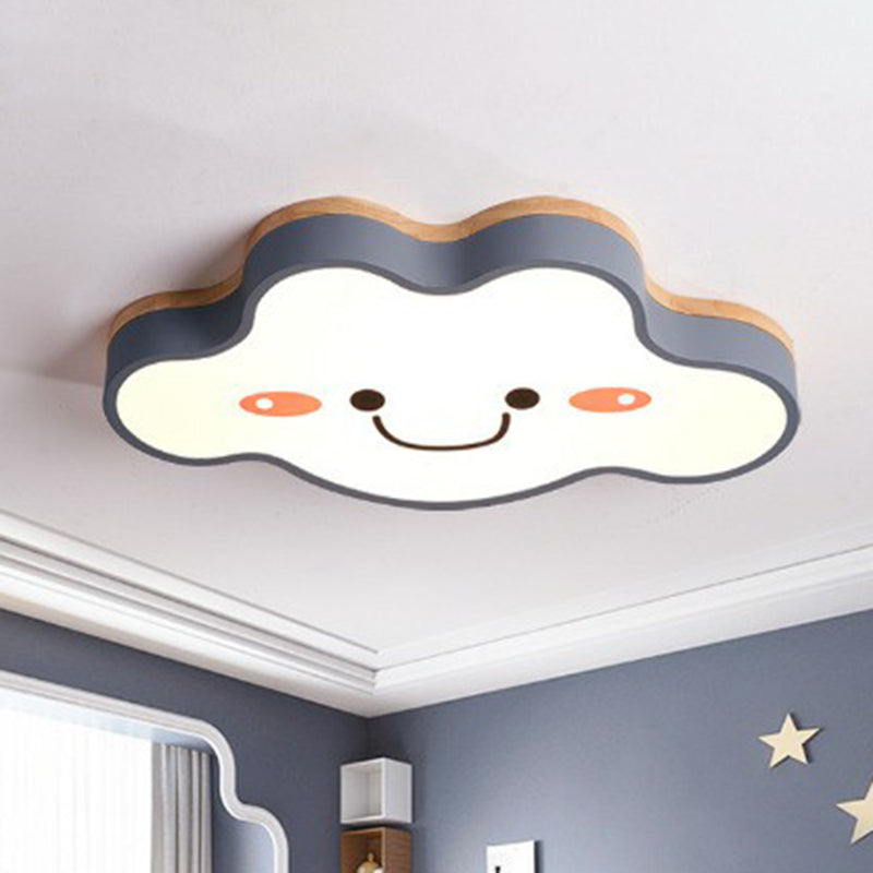 Smiling Cloud Bedroom Flush Ceiling Light Frosted Acrylic Kids LED Flush Mount Lighting Fixture Grey Clearhalo 'Ceiling Lights' 'Close To Ceiling Lights' 'Close to ceiling' 'Flush mount' Lighting' 2186982
