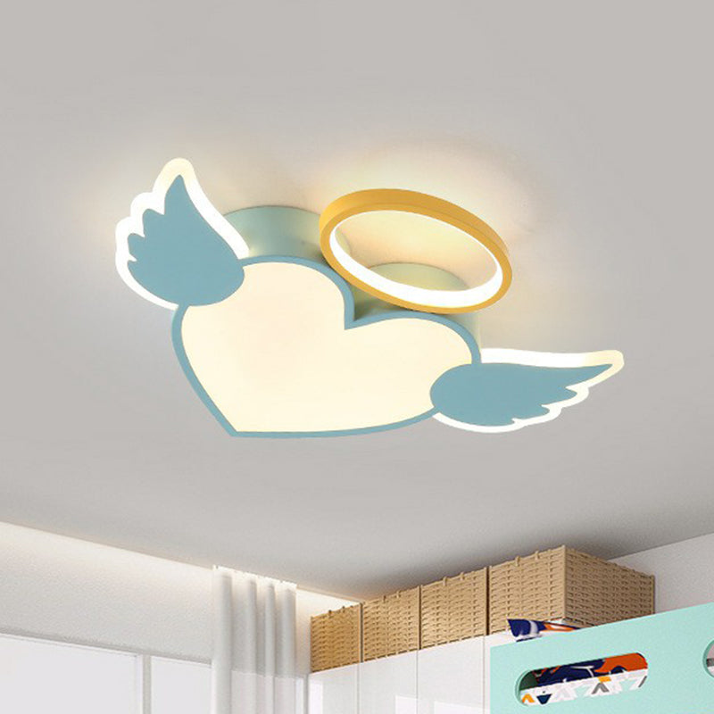 Heart Angel LED Flush Mount Minimalist Acrylic Kids Bedroom Flushmount Ceiling Light Blue Clearhalo 'Ceiling Lights' 'Close To Ceiling Lights' 'Close to ceiling' 'Flush mount' Lighting' 2187007