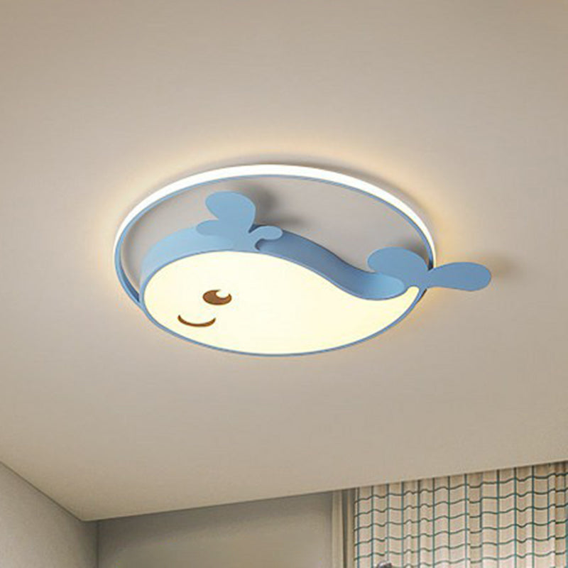 Metallic Dolphin Shaped Flush Ceiling Light Simplicity LED Flush Mount Lighting Fixture for Kids Bedroom Blue Clearhalo 'Ceiling Lights' 'Close To Ceiling Lights' 'Close to ceiling' 'Flush mount' Lighting' 2187019