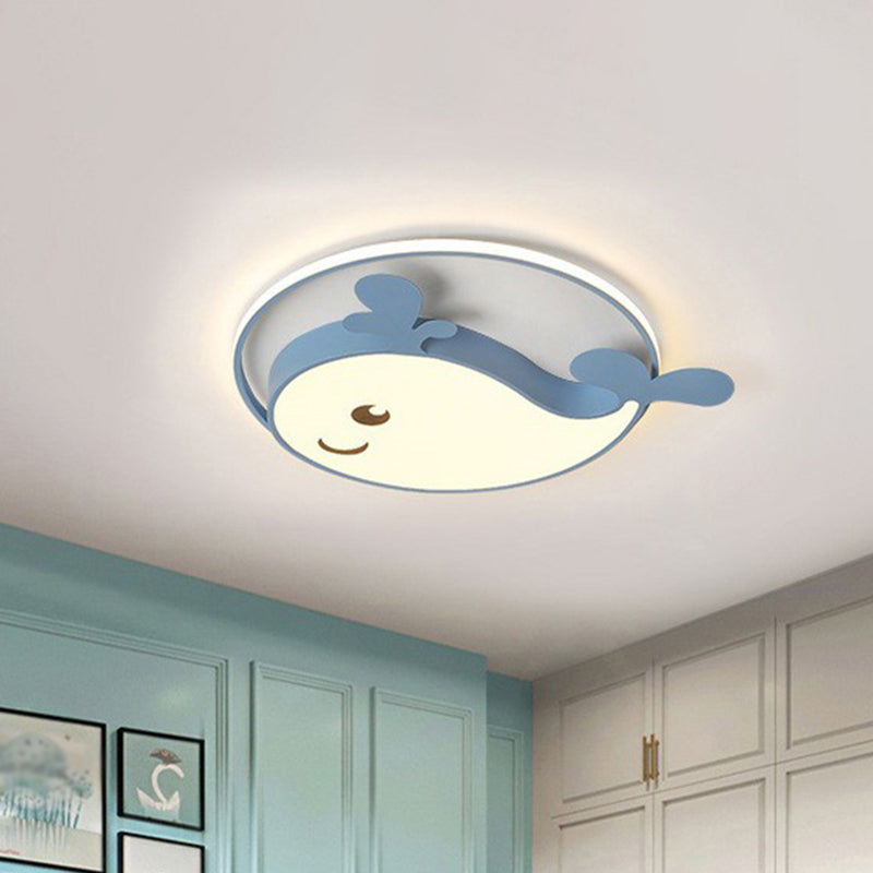 Metallic Dolphin Shaped Flush Ceiling Light Simplicity LED Flush Mount Lighting Fixture for Kids Bedroom Clearhalo 'Ceiling Lights' 'Close To Ceiling Lights' 'Close to ceiling' 'Flush mount' Lighting' 2187021