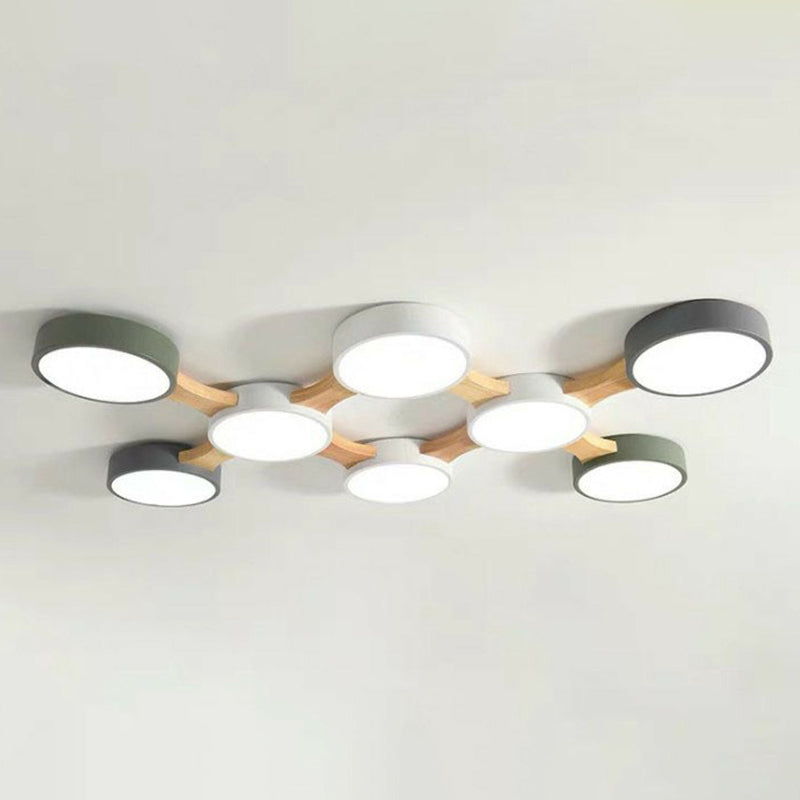 Minimalist Round LED Flush Mount Metallic Living Room Flushmount Ceiling Light in Gray-Green 8 Gray-Green Clearhalo 'Ceiling Lights' 'Close To Ceiling Lights' 'Close to ceiling' 'Flush mount' Lighting' 2187041