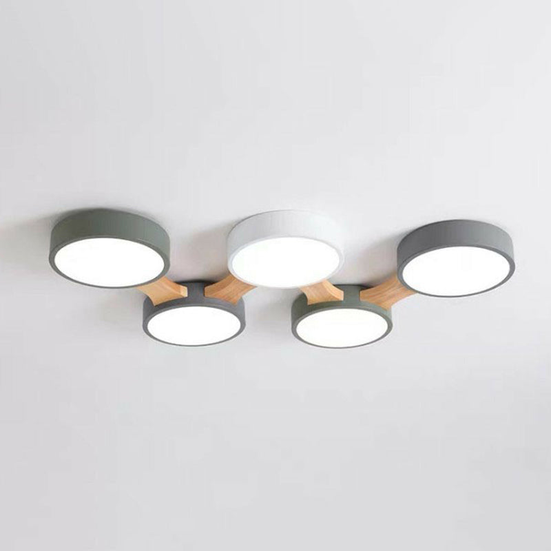 Minimalist Round LED Flush Mount Metallic Living Room Flushmount Ceiling Light in Gray-Green Clearhalo 'Ceiling Lights' 'Close To Ceiling Lights' 'Close to ceiling' 'Flush mount' Lighting' 2187047