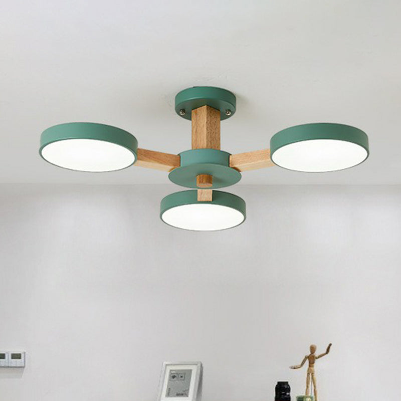 Radial Living Room Semi Flush Light Wooden 8 Heads Macaron Ceiling Flush Mount with Round Acrylic Shade Green Clearhalo 'Ceiling Lights' 'Close To Ceiling Lights' 'Close to ceiling' 'Semi-flushmount' Lighting' 2187072