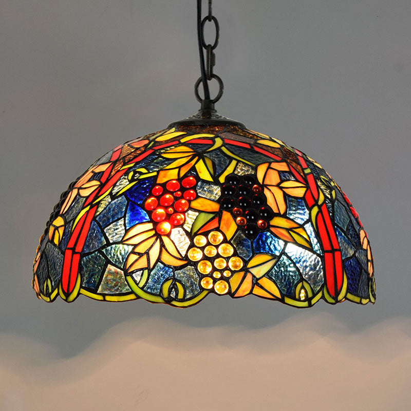 Tiffany-Style Dome Ceiling Light 1-Light Stained Glass Hanging Pendant Light for Restaurant Red Large Clearhalo 'Ceiling Lights' 'Close To Ceiling Lights' 'Industrial' 'Middle Century Pendants' 'Pendant Lights' 'Pendants' 'Tiffany close to ceiling' 'Tiffany Pendants' 'Tiffany' Lighting' 2187098