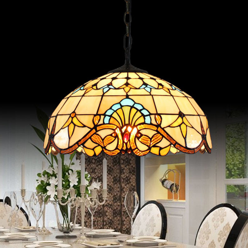 Tiffany-Style Dome Ceiling Light 1-Light Stained Glass Hanging Pendant Light for Restaurant Yellow Clearhalo 'Ceiling Lights' 'Close To Ceiling Lights' 'Industrial' 'Middle Century Pendants' 'Pendant Lights' 'Pendants' 'Tiffany close to ceiling' 'Tiffany Pendants' 'Tiffany' Lighting' 2187099