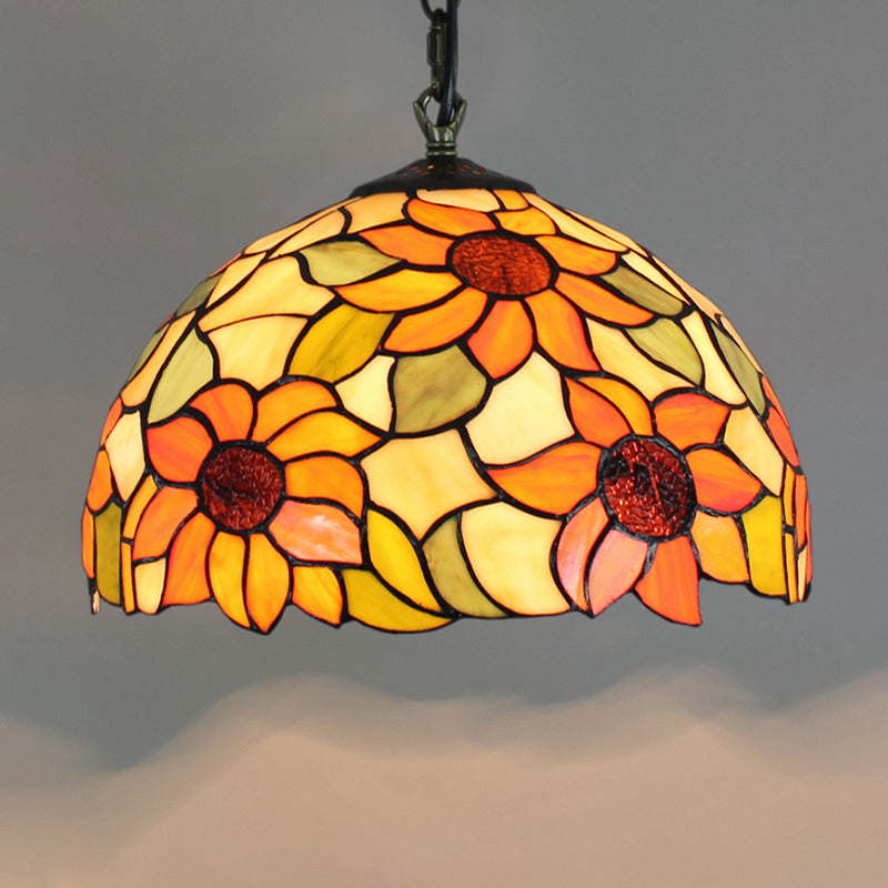 Tiffany-Style Dome Ceiling Light 1-Light Stained Glass Hanging Pendant Light for Restaurant Orange Small Clearhalo 'Ceiling Lights' 'Close To Ceiling Lights' 'Industrial' 'Middle Century Pendants' 'Pendant Lights' 'Pendants' 'Tiffany close to ceiling' 'Tiffany Pendants' 'Tiffany' Lighting' 2187100