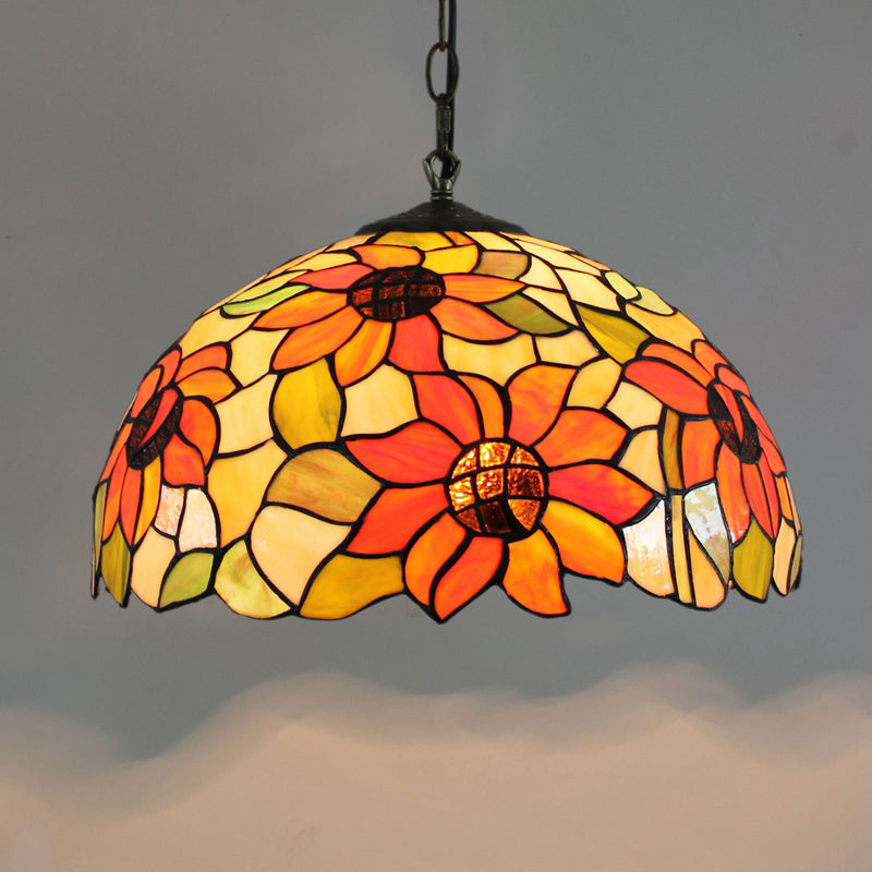 Tiffany-Style Dome Ceiling Light 1-Light Stained Glass Hanging Pendant Light for Restaurant Orange Large Clearhalo 'Ceiling Lights' 'Close To Ceiling Lights' 'Industrial' 'Middle Century Pendants' 'Pendant Lights' 'Pendants' 'Tiffany close to ceiling' 'Tiffany Pendants' 'Tiffany' Lighting' 2187101