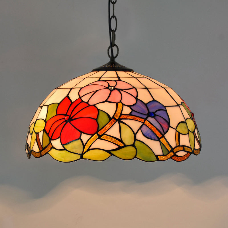 Tiffany-Style Dome Ceiling Light 1-Light Stained Glass Hanging Pendant Light for Restaurant Purple Large Clearhalo 'Ceiling Lights' 'Close To Ceiling Lights' 'Industrial' 'Middle Century Pendants' 'Pendant Lights' 'Pendants' 'Tiffany close to ceiling' 'Tiffany Pendants' 'Tiffany' Lighting' 2187107
