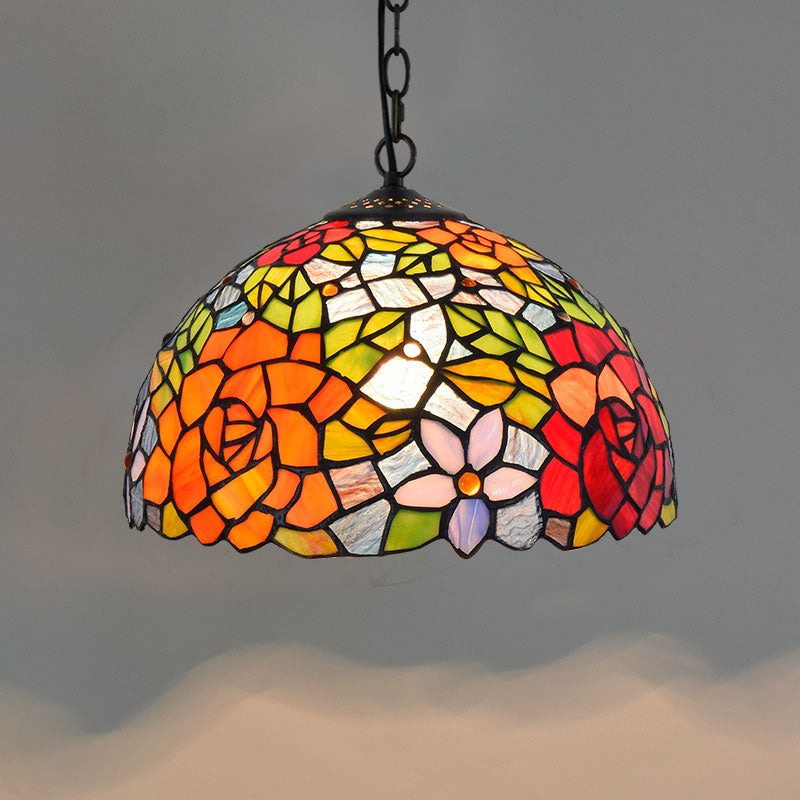 Tiffany-Style Dome Ceiling Light 1-Light Stained Glass Hanging Pendant Light for Restaurant Khaki Small Clearhalo 'Ceiling Lights' 'Close To Ceiling Lights' 'Industrial' 'Middle Century Pendants' 'Pendant Lights' 'Pendants' 'Tiffany close to ceiling' 'Tiffany Pendants' 'Tiffany' Lighting' 2187108