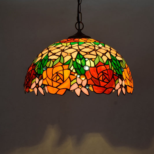 Tiffany-Style Dome Ceiling Light 1-Light Stained Glass Hanging Pendant Light for Restaurant Khaki Large Clearhalo 'Ceiling Lights' 'Close To Ceiling Lights' 'Industrial' 'Middle Century Pendants' 'Pendant Lights' 'Pendants' 'Tiffany close to ceiling' 'Tiffany Pendants' 'Tiffany' Lighting' 2187109