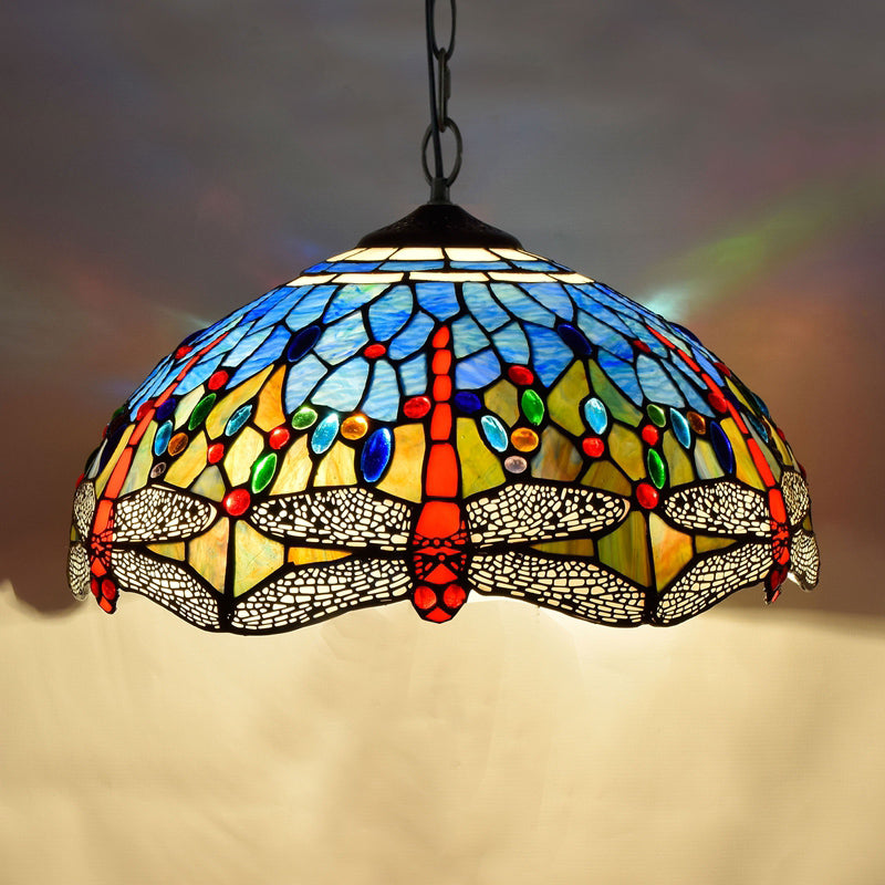 Tiffany-Style Dome Ceiling Light 1-Light Stained Glass Hanging Pendant Light for Restaurant Dark Blue Large Clearhalo 'Ceiling Lights' 'Close To Ceiling Lights' 'Industrial' 'Middle Century Pendants' 'Pendant Lights' 'Pendants' 'Tiffany close to ceiling' 'Tiffany Pendants' 'Tiffany' Lighting' 2187111