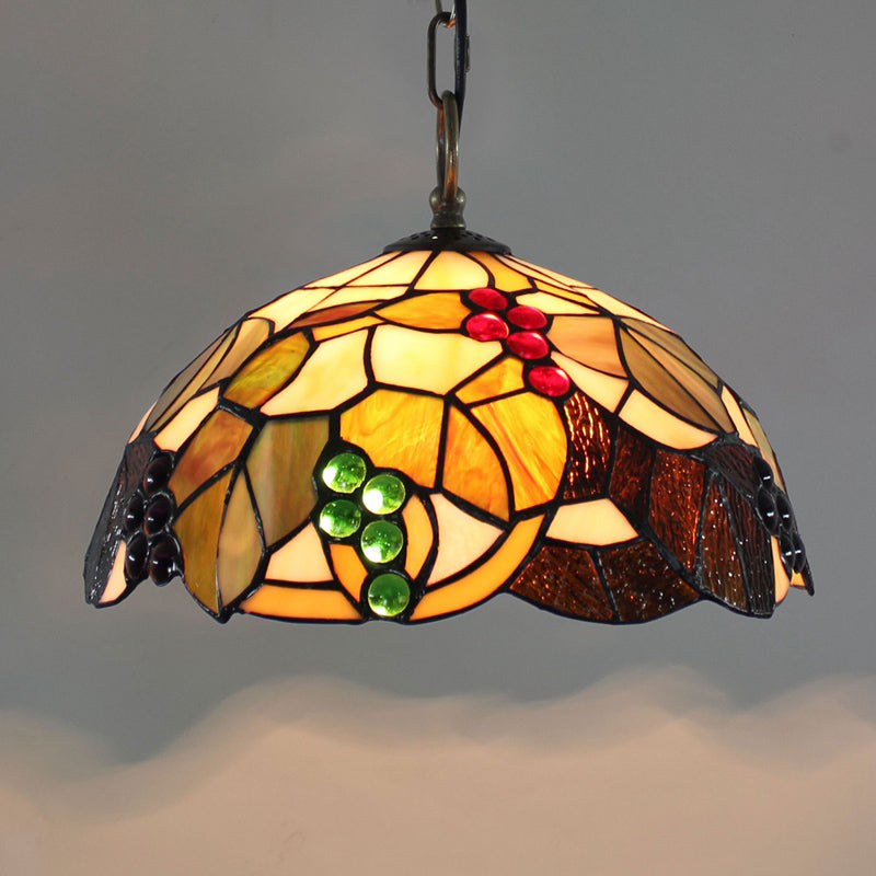 Tiffany-Style Dome Ceiling Light 1-Light Stained Glass Hanging Pendant Light for Restaurant Tan Small Clearhalo 'Ceiling Lights' 'Close To Ceiling Lights' 'Industrial' 'Middle Century Pendants' 'Pendant Lights' 'Pendants' 'Tiffany close to ceiling' 'Tiffany Pendants' 'Tiffany' Lighting' 2187112