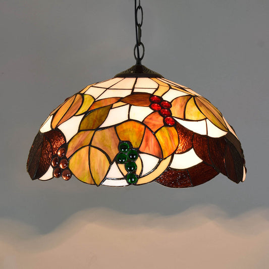 Tiffany-Style Dome Ceiling Light 1-Light Stained Glass Hanging Pendant Light for Restaurant Tan Large Clearhalo 'Ceiling Lights' 'Close To Ceiling Lights' 'Industrial' 'Middle Century Pendants' 'Pendant Lights' 'Pendants' 'Tiffany close to ceiling' 'Tiffany Pendants' 'Tiffany' Lighting' 2187113