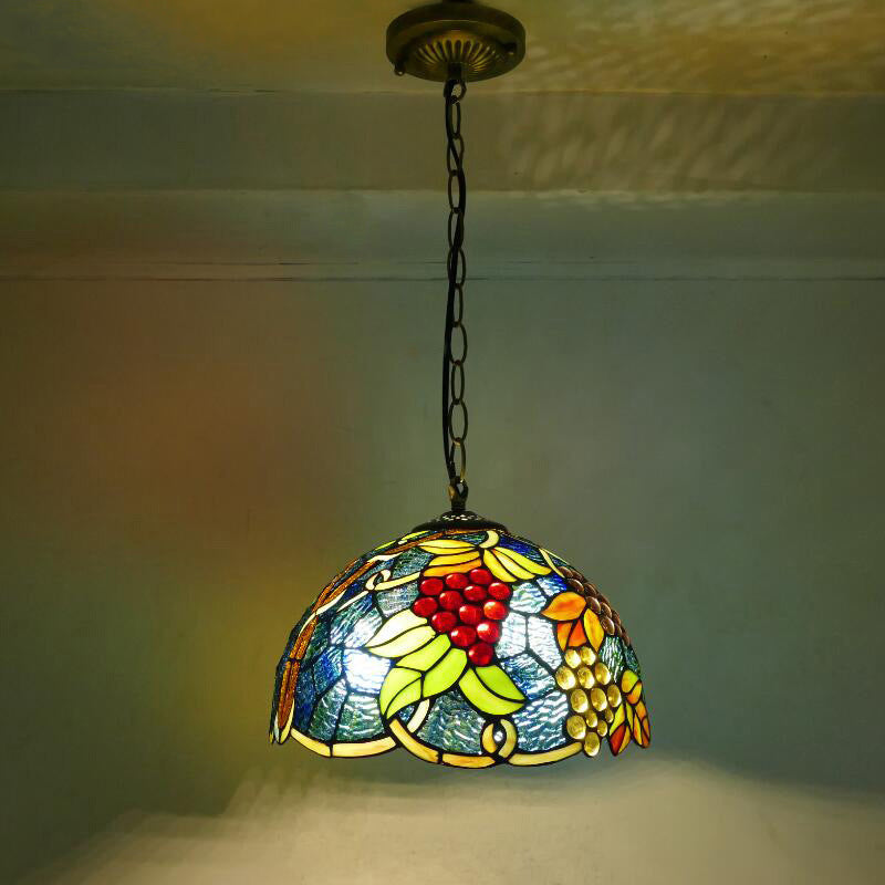 1��Head Suspension Light Decorative Dome Shade Grape Stained Glass Pendant Light Fixture Blue Clearhalo 'Ceiling Lights' 'Chandeliers' 'Industrial' 'Middle Century Pendants' 'Pendant Lights' 'Pendants' 'Tiffany close to ceiling' 'Tiffany' Lighting' 2187114
