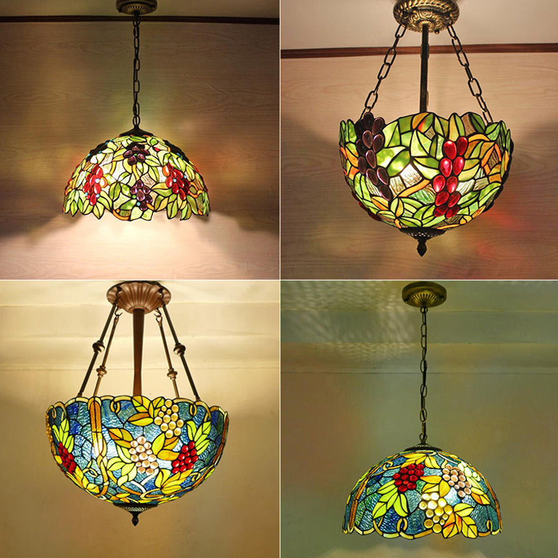 1��Head Suspension Light Decorative Dome Shade Grape Stained Glass Pendant Light Fixture Clearhalo 'Ceiling Lights' 'Chandeliers' 'Industrial' 'Middle Century Pendants' 'Pendant Lights' 'Pendants' 'Tiffany close to ceiling' 'Tiffany' Lighting' 2187115