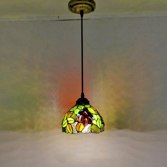 1��Head Suspension Light Decorative Dome Shade Grape Stained Glass Pendant Light Fixture Green Clearhalo 'Ceiling Lights' 'Chandeliers' 'Industrial' 'Middle Century Pendants' 'Pendant Lights' 'Pendants' 'Tiffany close to ceiling' 'Tiffany' Lighting' 2187116