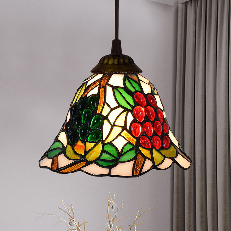 Shaded Pendant Light 1 Bulb Stained Art Glass Tiffany Suspension Light Fixture for Corridor Red Clearhalo 'Ceiling Lights' 'Industrial' 'Middle Century Pendants' 'Pendant Lights' 'Pendants' 'Tiffany close to ceiling' 'Tiffany Pendants' 'Tiffany' Lighting' 2187120