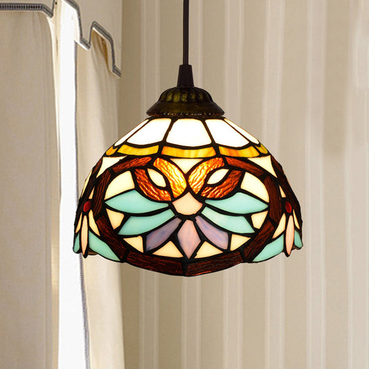 Shaded Pendant Light 1 Bulb Stained Art Glass Tiffany Suspension Light Fixture for Corridor Khaki Clearhalo 'Ceiling Lights' 'Industrial' 'Middle Century Pendants' 'Pendant Lights' 'Pendants' 'Tiffany close to ceiling' 'Tiffany Pendants' 'Tiffany' Lighting' 2187127