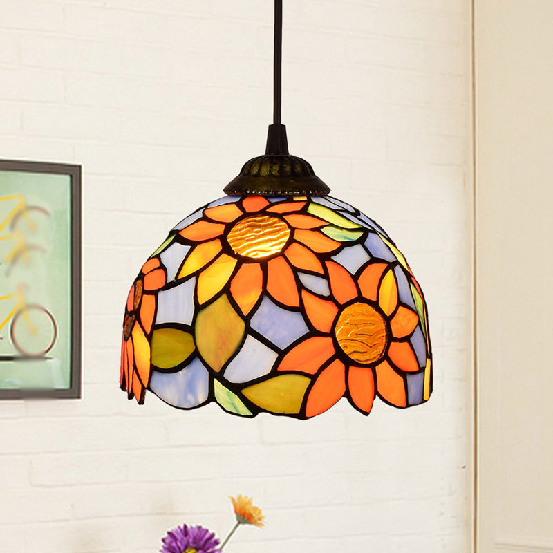 Shaded Pendant Light 1 Bulb Stained Art Glass Tiffany Suspension Light Fixture for Corridor Golden Clearhalo 'Ceiling Lights' 'Industrial' 'Middle Century Pendants' 'Pendant Lights' 'Pendants' 'Tiffany close to ceiling' 'Tiffany Pendants' 'Tiffany' Lighting' 2187129