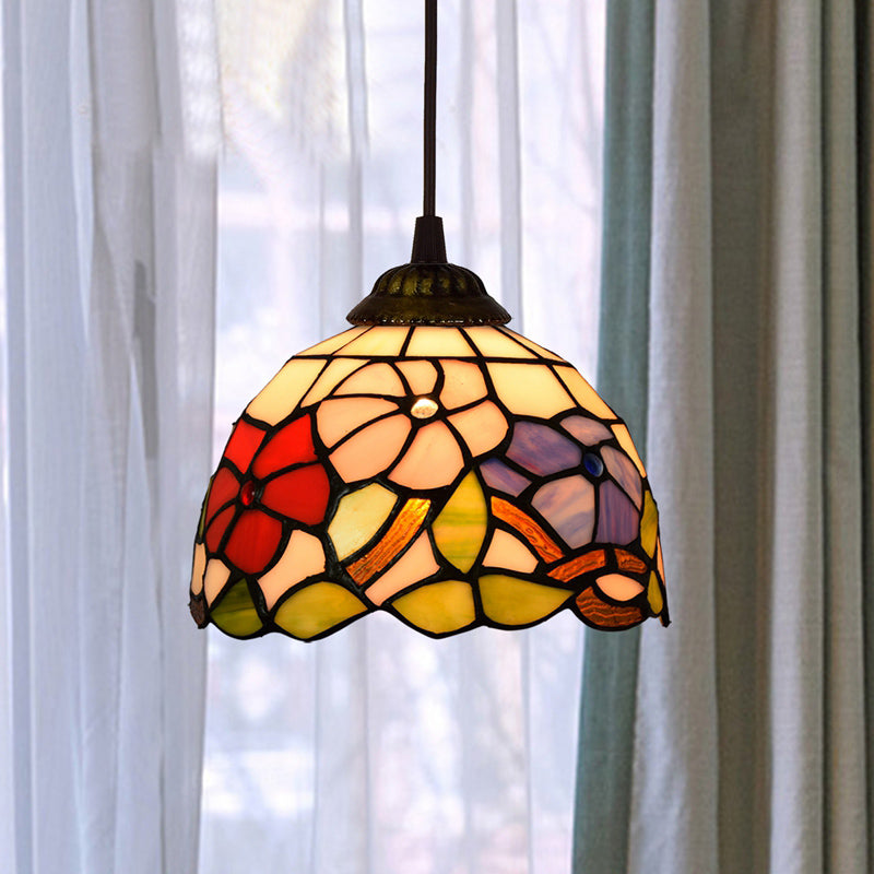 Shaded Pendant Light 1 Bulb Stained Art Glass Tiffany Suspension Light Fixture for Corridor Apricot Clearhalo 'Ceiling Lights' 'Industrial' 'Middle Century Pendants' 'Pendant Lights' 'Pendants' 'Tiffany close to ceiling' 'Tiffany Pendants' 'Tiffany' Lighting' 2187130