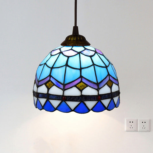 Shaded Pendant Light 1 Bulb Stained Art Glass Tiffany Suspension Light Fixture for Corridor Sky Blue Clearhalo 'Ceiling Lights' 'Industrial' 'Middle Century Pendants' 'Pendant Lights' 'Pendants' 'Tiffany close to ceiling' 'Tiffany Pendants' 'Tiffany' Lighting' 2187131