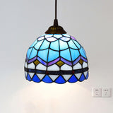 Shaded Pendant Light 1 Bulb Stained Art Glass Tiffany Suspension Light Fixture for Corridor Sky Blue Clearhalo 'Ceiling Lights' 'Industrial' 'Middle Century Pendants' 'Pendant Lights' 'Pendants' 'Tiffany close to ceiling' 'Tiffany Pendants' 'Tiffany' Lighting' 2187131