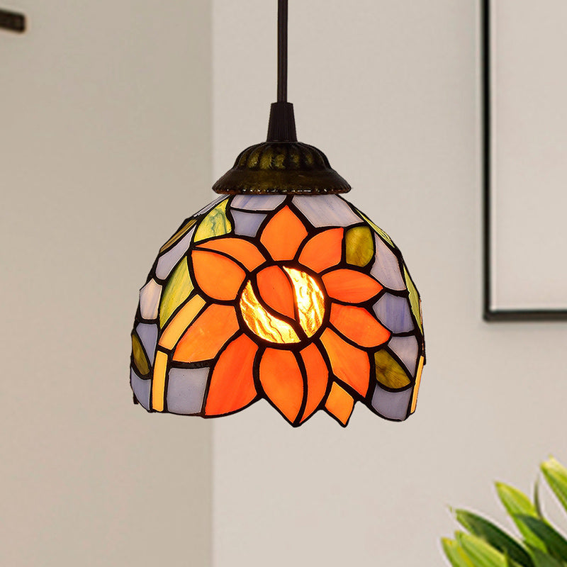 Shaded Pendant Light 1 Bulb Stained Art Glass Tiffany Suspension Light Fixture for Corridor Purple Clearhalo 'Ceiling Lights' 'Industrial' 'Middle Century Pendants' 'Pendant Lights' 'Pendants' 'Tiffany close to ceiling' 'Tiffany Pendants' 'Tiffany' Lighting' 2187135