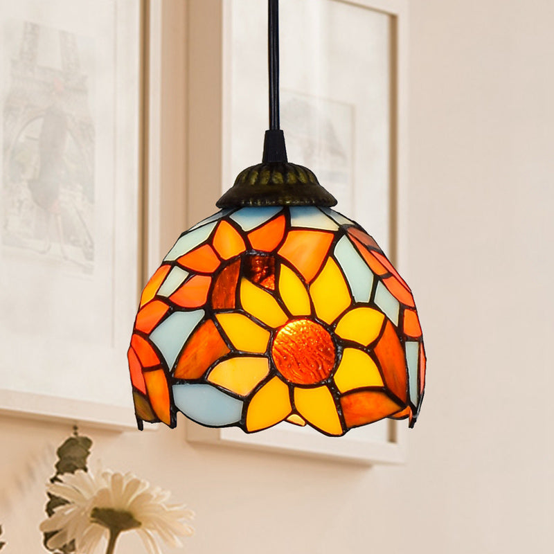 Shaded Pendant Light 1 Bulb Stained Art Glass Tiffany Suspension Light Fixture for Corridor Light Blue Clearhalo 'Ceiling Lights' 'Industrial' 'Middle Century Pendants' 'Pendant Lights' 'Pendants' 'Tiffany close to ceiling' 'Tiffany Pendants' 'Tiffany' Lighting' 2187137