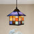 Shaded Pendant Light 1 Bulb Stained Art Glass Tiffany Suspension Light Fixture for Corridor Dark Blue Clearhalo 'Ceiling Lights' 'Industrial' 'Middle Century Pendants' 'Pendant Lights' 'Pendants' 'Tiffany close to ceiling' 'Tiffany Pendants' 'Tiffany' Lighting' 2187138