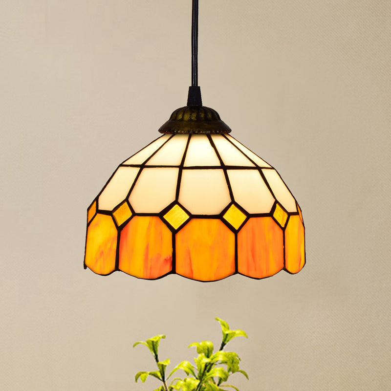 Shaded Pendant Light 1 Bulb Stained Art Glass Tiffany Suspension Light Fixture for Corridor Lemon Yellow Clearhalo 'Ceiling Lights' 'Industrial' 'Middle Century Pendants' 'Pendant Lights' 'Pendants' 'Tiffany close to ceiling' 'Tiffany Pendants' 'Tiffany' Lighting' 2187139