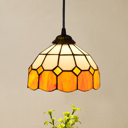 Shaded Pendant Light 1 Bulb Stained Art Glass Tiffany Suspension Light Fixture for Corridor Lemon Yellow Clearhalo 'Ceiling Lights' 'Industrial' 'Middle Century Pendants' 'Pendant Lights' 'Pendants' 'Tiffany close to ceiling' 'Tiffany Pendants' 'Tiffany' Lighting' 2187139