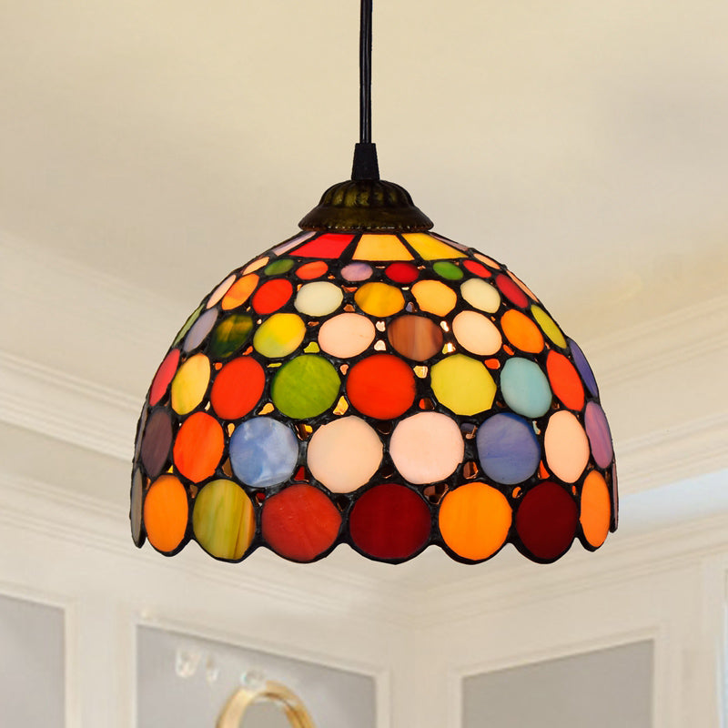 Shaded Pendant Light 1 Bulb Stained Art Glass Tiffany Suspension Light Fixture for Corridor Fluorescent Orange Clearhalo 'Ceiling Lights' 'Industrial' 'Middle Century Pendants' 'Pendant Lights' 'Pendants' 'Tiffany close to ceiling' 'Tiffany Pendants' 'Tiffany' Lighting' 2187140