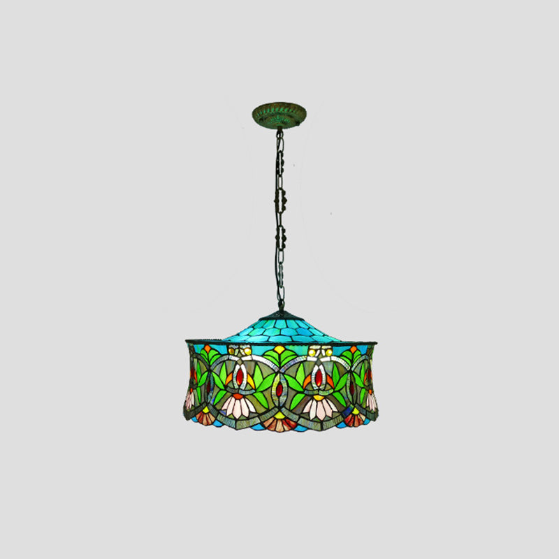 Traditional Shaded Ceiling Light 3 Bulbs Flower Stained Glass Hanging Lamp for Living Room Clearhalo 'Ceiling Lights' 'Industrial' 'Middle Century Pendants' 'Pendant Lights' 'Pendants' 'Tiffany close to ceiling' 'Tiffany Pendants' 'Tiffany' Lighting' 2187145