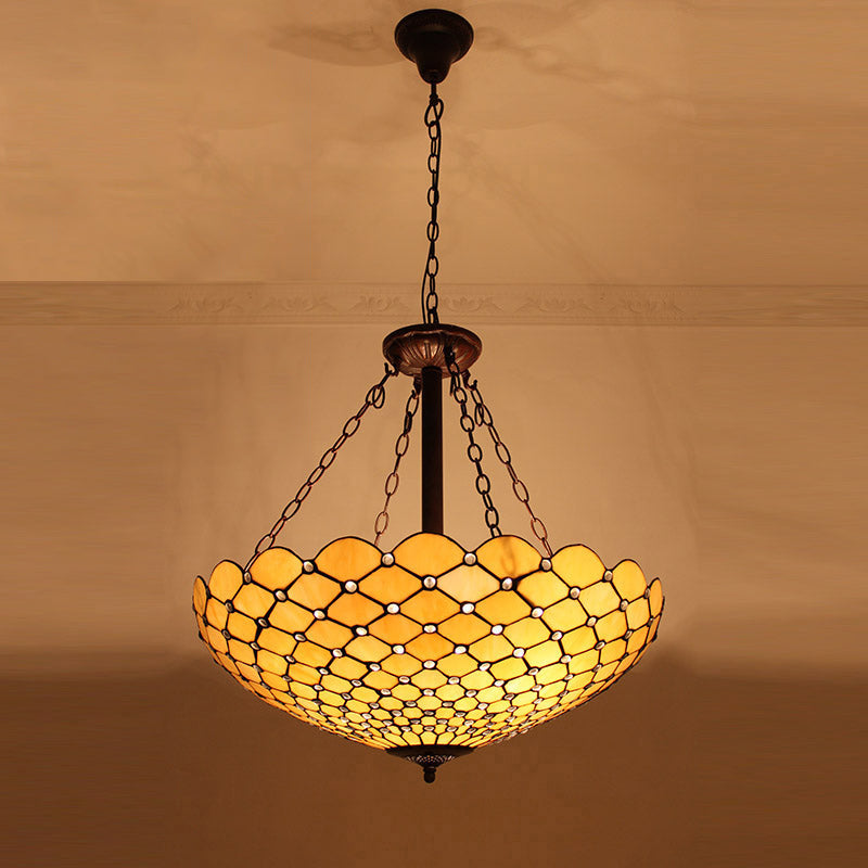 Bowl Shade Suspension Lighting Stained Art Glass Tiffany-Style Pendant Ceiling Light Ginger Clearhalo 'Ceiling Lights' 'Industrial' 'Middle Century Pendants' 'Pendant Lights' 'Pendants' 'Tiffany close to ceiling' 'Tiffany Pendants' 'Tiffany' Lighting' 2187159