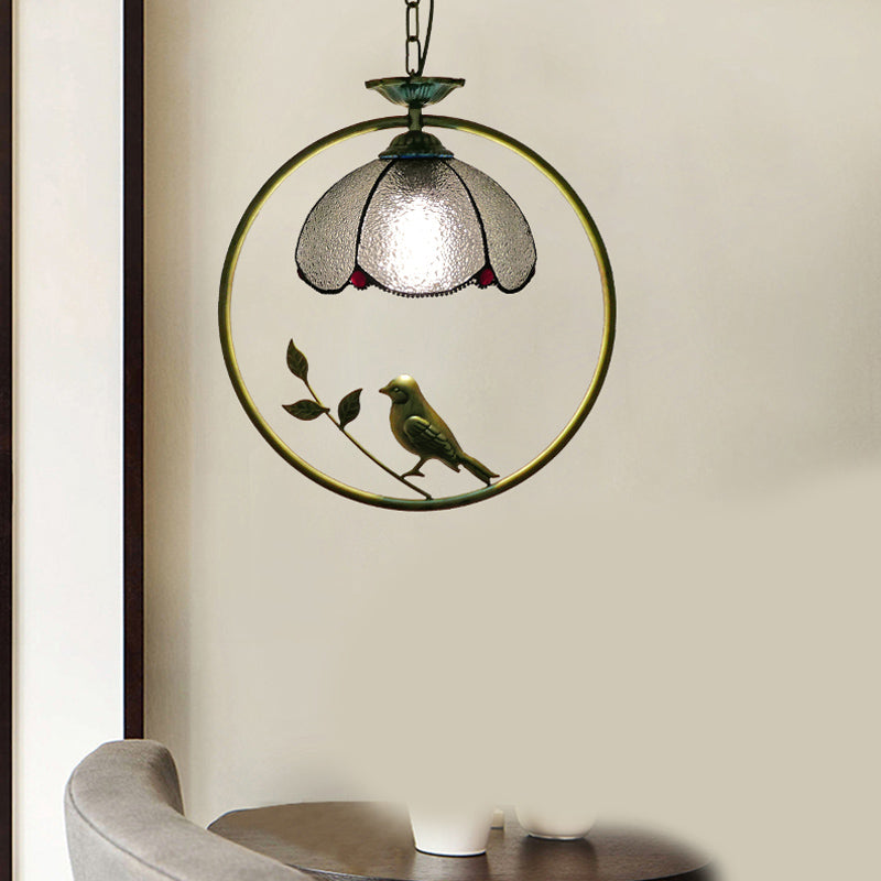 Single-Bulb Ceiling Light Vintage Scalloped Dome Stained Glass Hanging Pendant Light Clear B Clearhalo 'Ceiling Lights' 'Industrial' 'Middle Century Pendants' 'Pendant Lights' 'Pendants' 'Tiffany close to ceiling' 'Tiffany Pendants' 'Tiffany' Lighting' 2187167