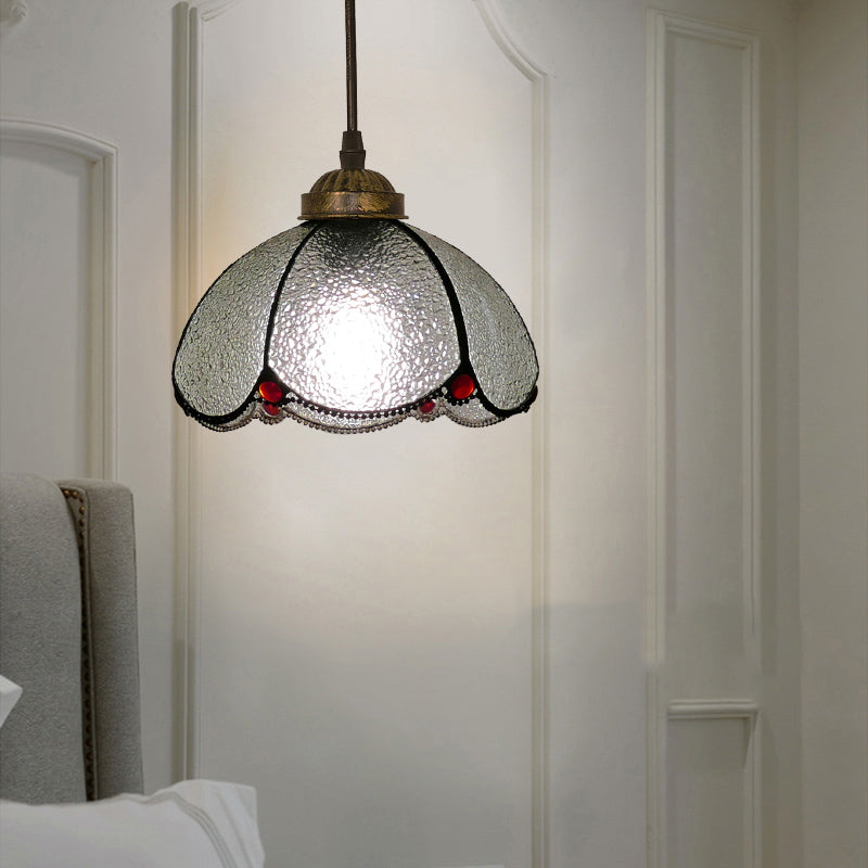Single-Bulb Ceiling Light Vintage Scalloped Dome Stained Glass Hanging Pendant Light Clear A Clearhalo 'Ceiling Lights' 'Industrial' 'Middle Century Pendants' 'Pendant Lights' 'Pendants' 'Tiffany close to ceiling' 'Tiffany Pendants' 'Tiffany' Lighting' 2187168