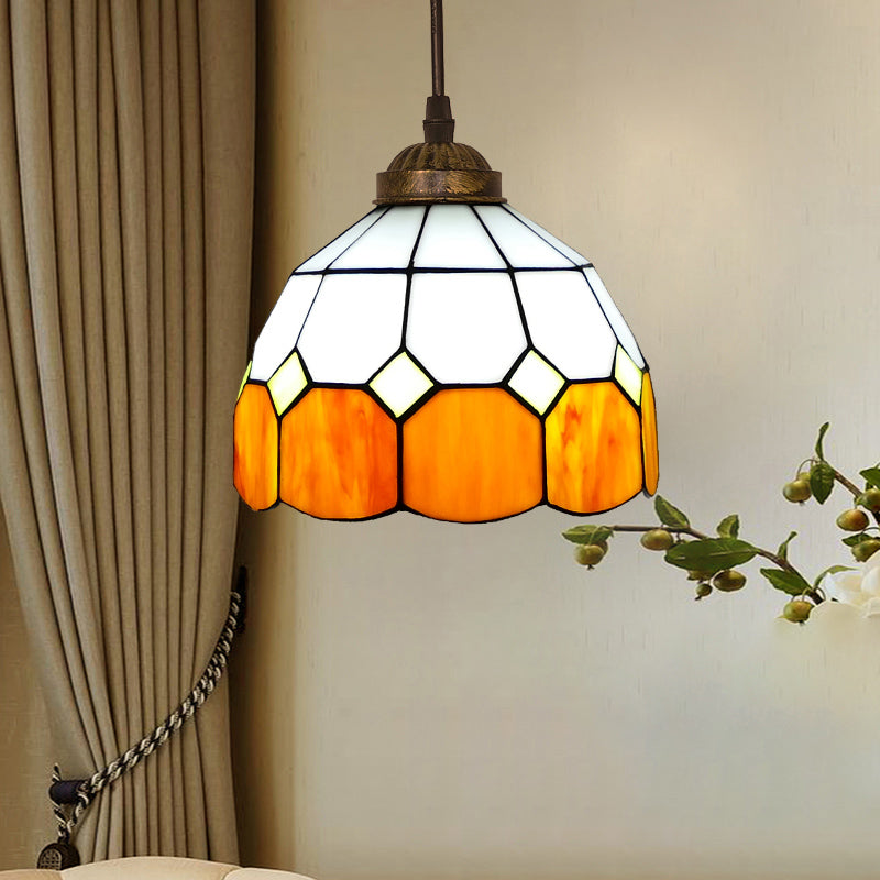 Single-Bulb Ceiling Light Vintage Scalloped Dome Stained Glass Hanging Pendant Light Orange A Clearhalo 'Ceiling Lights' 'Industrial' 'Middle Century Pendants' 'Pendant Lights' 'Pendants' 'Tiffany close to ceiling' 'Tiffany Pendants' 'Tiffany' Lighting' 2187170