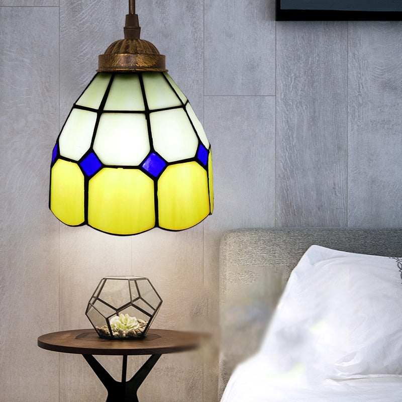 Single-Bulb Ceiling Light Vintage Scalloped Dome Stained Glass Hanging Pendant Light Light Yellow A Clearhalo 'Ceiling Lights' 'Industrial' 'Middle Century Pendants' 'Pendant Lights' 'Pendants' 'Tiffany close to ceiling' 'Tiffany Pendants' 'Tiffany' Lighting' 2187177