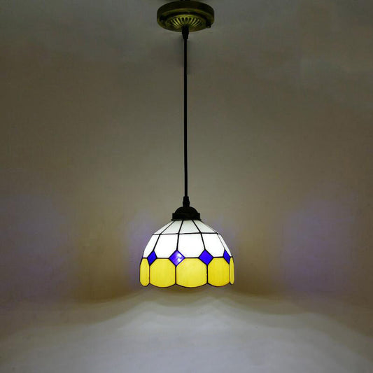 Single-Bulb Ceiling Light Vintage Scalloped Dome Stained Glass Hanging Pendant Light Light Yellow B Clearhalo 'Ceiling Lights' 'Industrial' 'Middle Century Pendants' 'Pendant Lights' 'Pendants' 'Tiffany close to ceiling' 'Tiffany Pendants' 'Tiffany' Lighting' 2187178