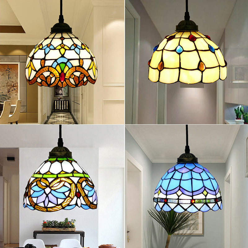 Tiffany Style Bell Shade Pendant Light Single Hand Cut Glass Suspension Light Fixture Clearhalo 'Ceiling Lights' 'Chandeliers' 'Industrial' 'Middle Century Pendants' 'Pendant Lights' 'Pendants' 'Tiffany close to ceiling' 'Tiffany Pendants' 'Tiffany' Lighting' 2187180