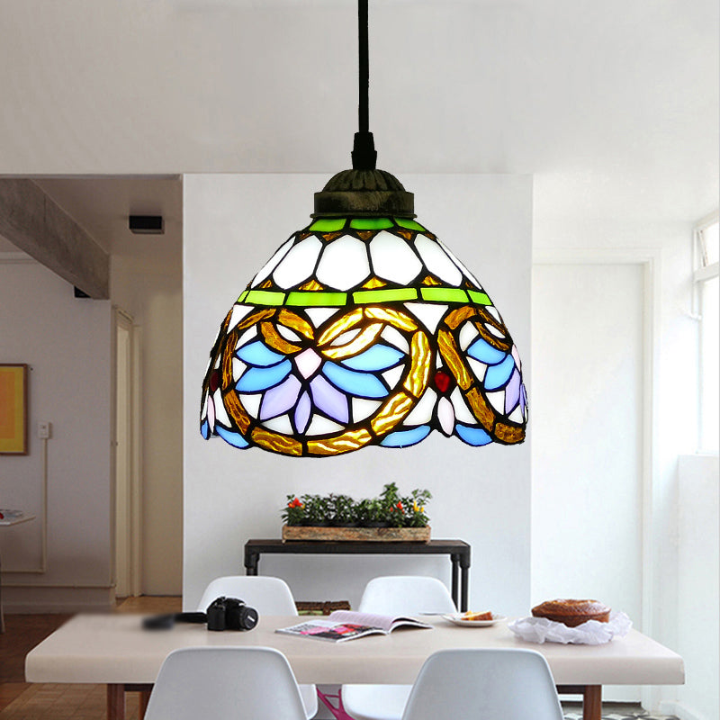 Tiffany Style Bell Shade Pendant Light Single Hand Cut Glass Suspension Light Fixture Brown 8" Clearhalo 'Ceiling Lights' 'Chandeliers' 'Industrial' 'Middle Century Pendants' 'Pendant Lights' 'Pendants' 'Tiffany close to ceiling' 'Tiffany Pendants' 'Tiffany' Lighting' 2187184