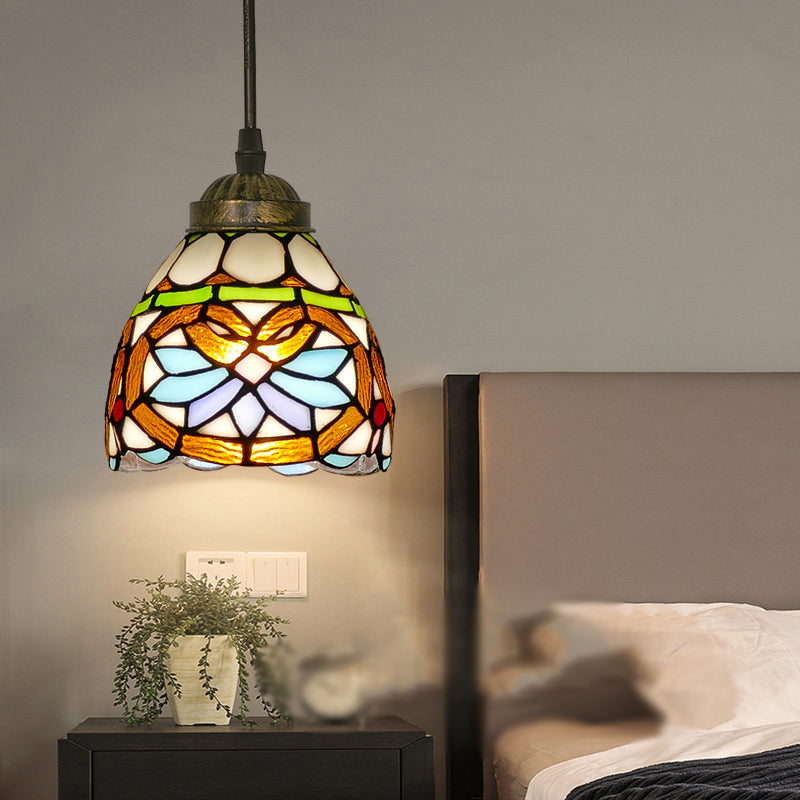 Tiffany Style Bell Shade Pendant Light Single Hand Cut Glass Suspension Light Fixture Brown 6" Clearhalo 'Ceiling Lights' 'Chandeliers' 'Industrial' 'Middle Century Pendants' 'Pendant Lights' 'Pendants' 'Tiffany close to ceiling' 'Tiffany Pendants' 'Tiffany' Lighting' 2187185