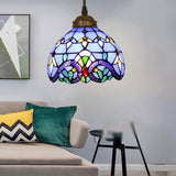 Tiffany Style Bell Shade Pendant Light Single Hand Cut Glass Suspension Light Fixture Purple 8" Clearhalo 'Ceiling Lights' 'Chandeliers' 'Industrial' 'Middle Century Pendants' 'Pendant Lights' 'Pendants' 'Tiffany close to ceiling' 'Tiffany Pendants' 'Tiffany' Lighting' 2187188