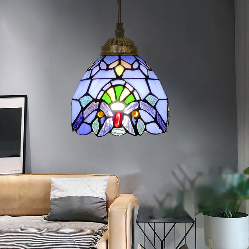 Tiffany Style Bell Shade Pendant Light Single Hand Cut Glass Suspension Light Fixture Purple 6" Clearhalo 'Ceiling Lights' 'Chandeliers' 'Industrial' 'Middle Century Pendants' 'Pendant Lights' 'Pendants' 'Tiffany close to ceiling' 'Tiffany Pendants' 'Tiffany' Lighting' 2187189