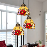 Bell Shaped Multi Light Pendant Decorative Floral Stained Glass 3 Heads Bronze Hanging Lighting Bronze A Round Clearhalo 'Ceiling Lights' 'Chandeliers' 'Industrial' 'Middle Century Pendants' 'Pendant Lights' 'Pendants' 'Tiffany close to ceiling' 'Tiffany Pendants' 'Tiffany' Lighting' 2187192