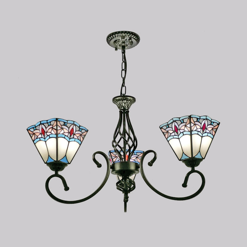 Pyramid Shade Chandelier Pendant Light Stained Glass Traditional Hanging Light for Dining Room Clearhalo 'Ceiling Lights' 'Chandeliers' 'Industrial' 'Middle Century Chandeliers' 'Tiffany Chandeliers' 'Tiffany close to ceiling' 'Tiffany' Lighting' 2187227