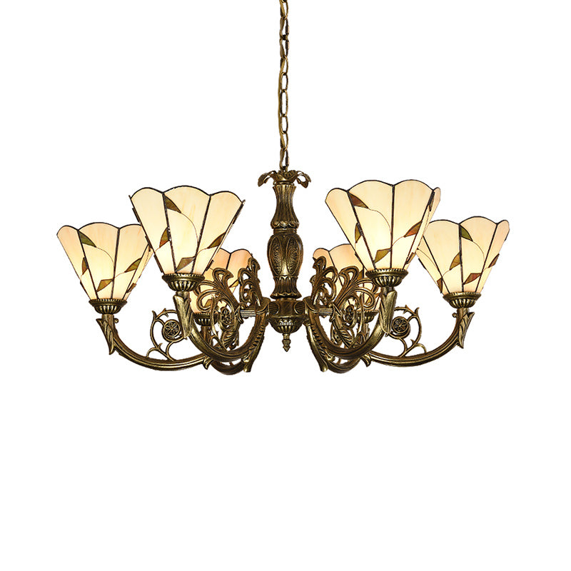 Bell Shade Chandelier Light Classic Hand Cut Glass Beige Pendant Light Fixture with Scalloped Edge Clearhalo 'Ceiling Lights' 'Chandeliers' 'Industrial' 'Middle Century Chandeliers' 'Pendant Lights' 'Tiffany Chandeliers' 'Tiffany close to ceiling' 'Tiffany' Lighting' 2187229