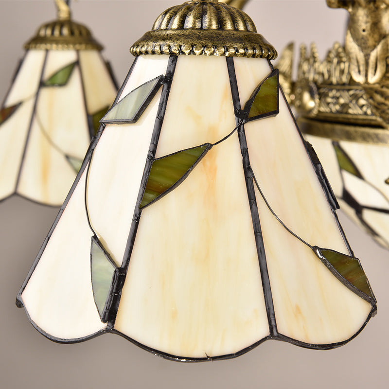 Bell Shade Chandelier Light Classic Hand Cut Glass Beige Pendant Light Fixture with Scalloped Edge Clearhalo 'Ceiling Lights' 'Chandeliers' 'Industrial' 'Middle Century Chandeliers' 'Pendant Lights' 'Tiffany Chandeliers' 'Tiffany close to ceiling' 'Tiffany' Lighting' 2187230