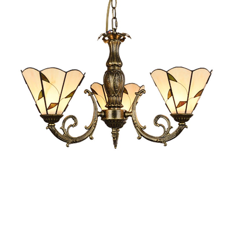 Bell Shade Chandelier Light Classic Hand Cut Glass Beige Pendant Light Fixture with Scalloped Edge Clearhalo 'Ceiling Lights' 'Chandeliers' 'Industrial' 'Middle Century Chandeliers' 'Pendant Lights' 'Tiffany Chandeliers' 'Tiffany close to ceiling' 'Tiffany' Lighting' 2187234